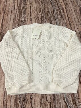 Sezane Ivory Cable Bobble Crewneck Sweater